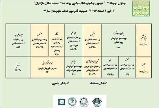 جدول اجرای‌های پایانی جشنواره تئاتر بچه‌های مسجد مازندران